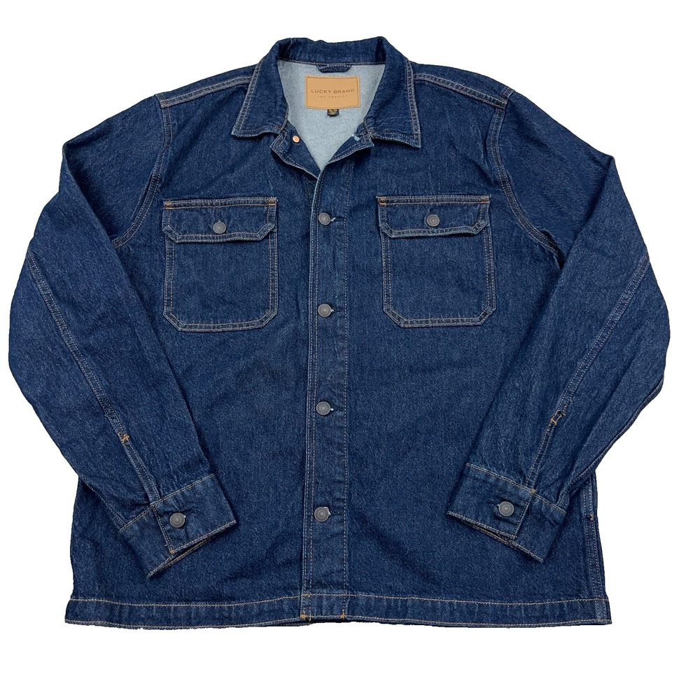 Lucky Brand Denim Jacket Men XL Blue Jean Trucker Dark Wash  Unlined Adult